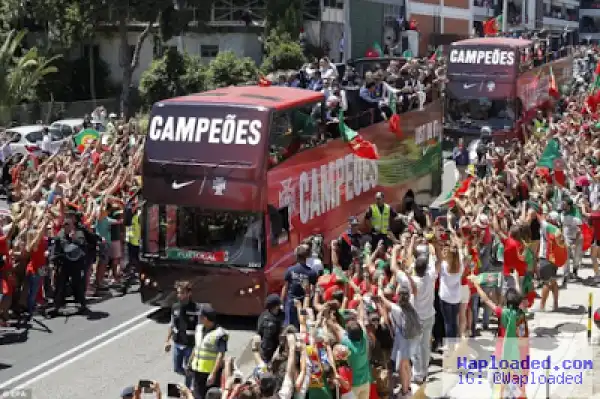 Photos: Cristiano Ronaldo And Team Arrive Lisbon With Euro 2016 Trophy